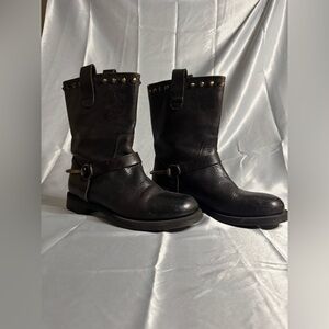 BOEMOS $360 Brown Leather Studded Mid Calf Pull On Boots
Made in Italy Size 36
